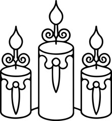 Decorative candles outline vector illustration, line art