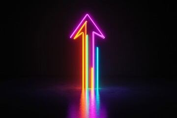 Upward glowing neon arrow with colorful light trails
