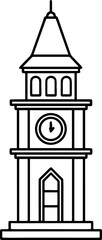 clock tower outline vector and illustration, coloring book page