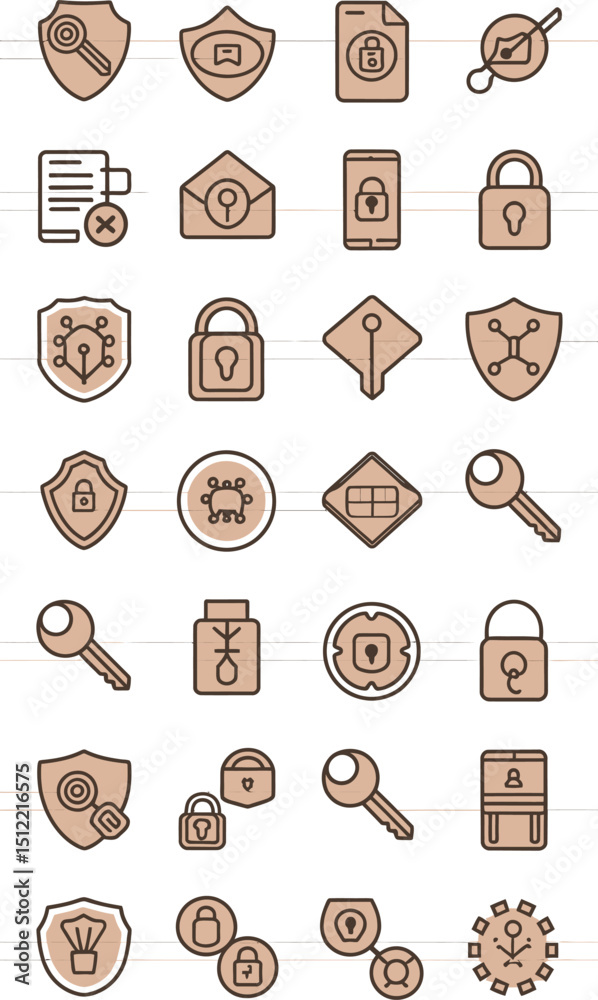 Poster a collection of security and privacy icons arranged in rows and columns on a white background