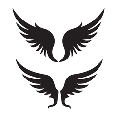 wing vector set, wing logo designs. Various artistic wing illustrations, bird, angel, bat, eagle, and minimalist wing icons for branding, tattoos.