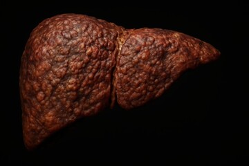 Detailed view of an unhealthy liver showing signs of disease and damage