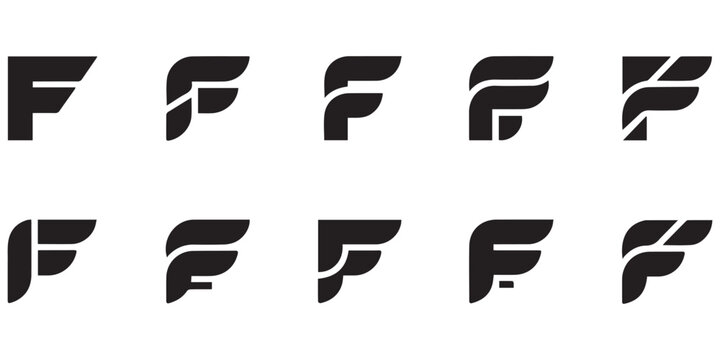 Ten abstract letter f logo designs wings