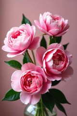 Fototapeta premium Luscious pink peonies and roses bouquet Plenty of copy space , petals, macro, soft