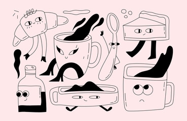 Set of coffee theme vector doddle illustrations