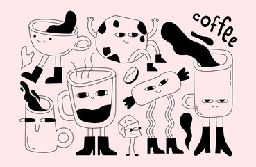 Set of coffee theme vector doddle illustrations