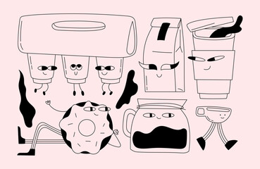 Set of coffee theme vector doddle illustrations