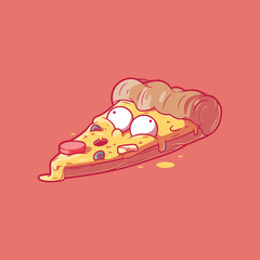 Cheesy Grin, Funny Pizza Slice Character Vector Illustration. Food, mascot design concept.