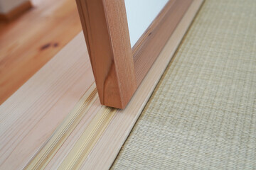Close-Up of Traditional Japanese Sliding Door Track (Fusuma)　和室の襖の敷居溝のアップ