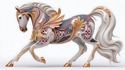 Fantasy horse design featuring swirling stars and elegant gold lines for modern spaces high resolution picture
