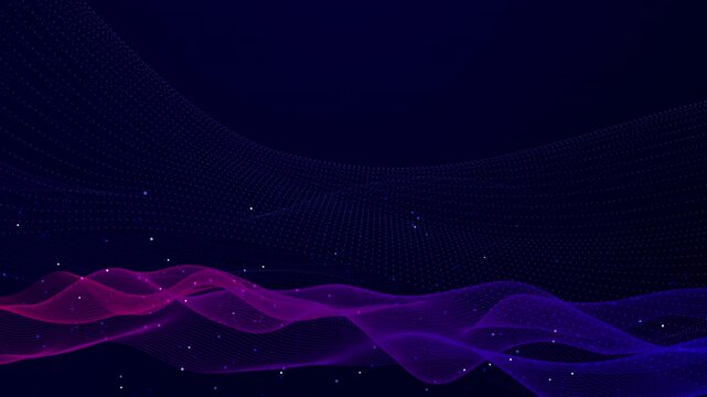 abstract background flowing digital waves of pink, purple, and blue with sparkling particles. Suitable for technology, data, network, or futuristic presentations, intros, and artistic projects.