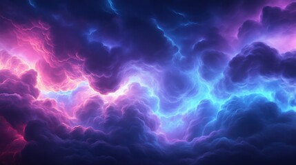 Vivid electric smoke in dramatic cloudscape with neon colors, perfect for background or digital art exploration