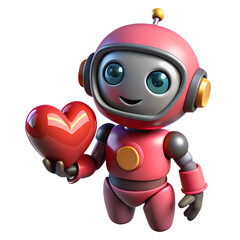 Cute 3D robotic character holding a heart, a futuristic design blending technology and charm