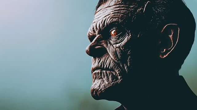Intense Portrait of a Distorted Monstrous Creature with Disfigured Face