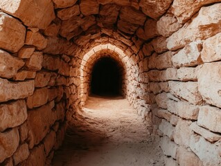 Obraz premium A hidden underground tunnel with crumbling stone walls, evoking a sense of mystery and history