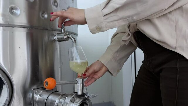 wine pouring from stainless steel tank video