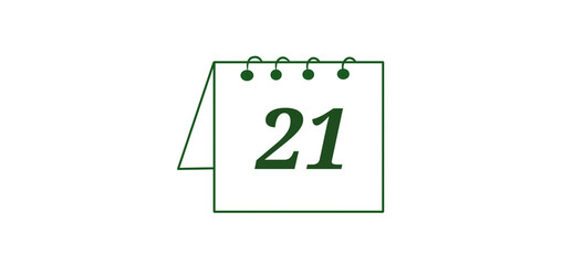 A green outline icon of a desk calendar showing the number "21".