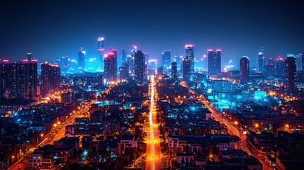 Obraz premium Cityscape at Night with Glowing Lights and Modern Skyline View