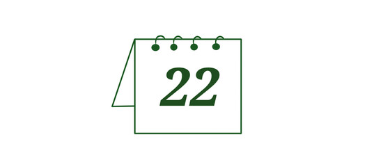 A green outline icon of a desk calendar showing the number "22".