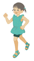 夏の装いで走る女の子のイラスト