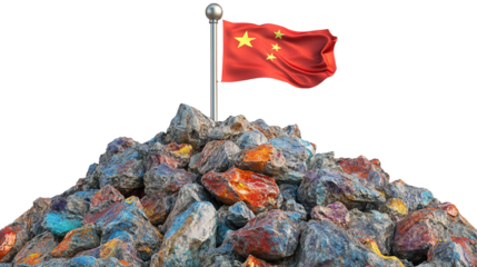 Symbolizing china's resources a chinese flag stands on a pile of ore symbolizing their mineral wealth