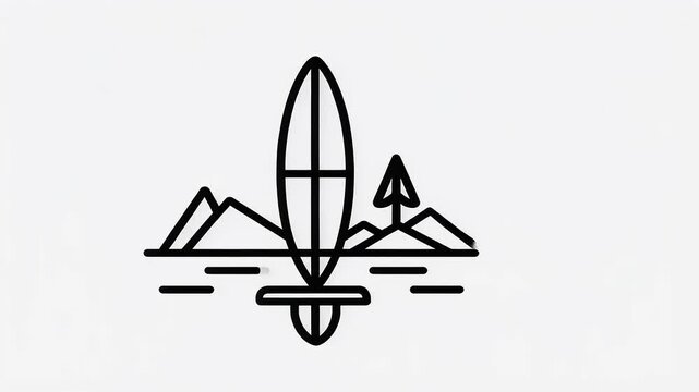 Elegant minimalist surfboard emblem with a natural seascape outline and reflection
