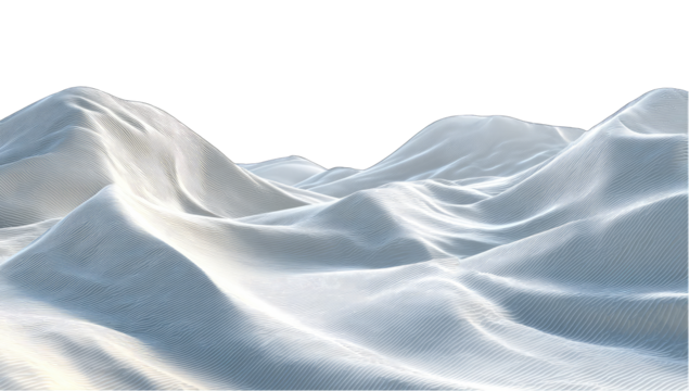 A digitally rendered landscape of undulating, light gray mountains,  with a smooth, almost textile-like texture