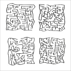 Collection of easy maze puzzle game. Black and white labyrinth business concept. Hand drawing. Labyrinth for smart kids and children.