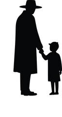 Monochrome silhouette of adult and child walking hand in hand, representing love, care, and generational bond

