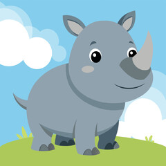 Cute and funny Rhino. Baby rhino standing. Vector illustration Rhinoceros character design with flat color. Can be used for design of t-shirts, posters and Baby Shower party and characters.