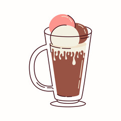 Coffee with ice cream in a glass cup vector hand drawn illustration in a flat style isolated on a white background