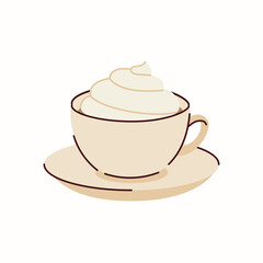 Cup of coffee with cream, vector hand drawn illustration in a flat style isolated on a white background