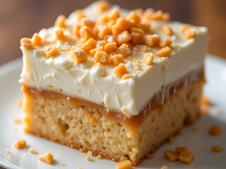Salted Caramel Icebox Cake with Cream Cheese Frosting and Toffee Bits