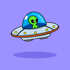 alien flying in cartoon ufo © MadeDirgaPepe