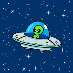 cute alien in flying spaceship
