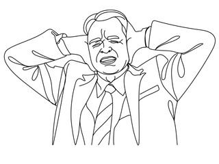 Irritated Man. Irritated Man Blocking His Ears, hand drawn line style vector illustrations	
