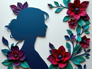 Beautiful Woman in Jewel-Toned Paper Cut Floral