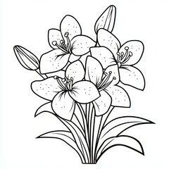 Obraz premium Elegant Lily Bouquet Flower Arrangement Decorative Floral Illustration Botanical Art for Coloring Books
