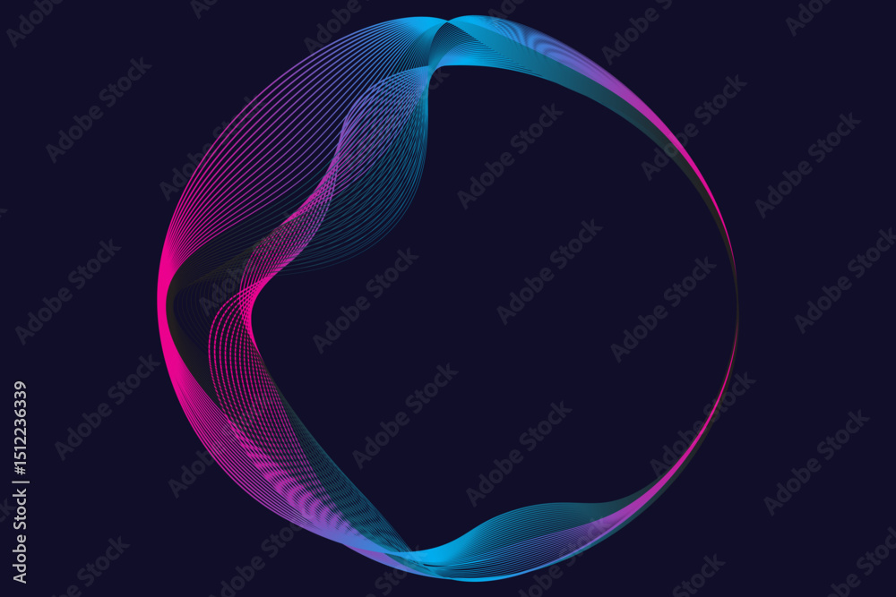 Poster vector abstract circles lines wavy in round frame colorful spectrum light isolated on black backgrou
