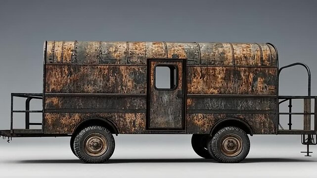 Vintage Metal Trailer Rendering Featuring Rust Textures and Architectural Salvage Detailing