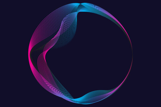 Vector abstract circles lines wavy in round frame colorful spectrum light isolated on black background with empty space for text in concept technology, digital. vector