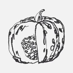 Doodle elements of fruit and vegetable, specifically a Pumpkin