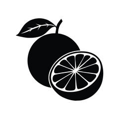 Filled black orange fruit icon with slice and leaf illustration.