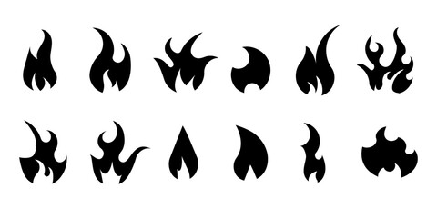 Silhouette Illustration: Various Sets of Black and W'hite Icon Graphic Vector Symbols for Fire or Flame!