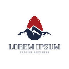 Simple Minimalist Pine Cone with Ice Mountain for Outdoor Adventure Illustration Logo Design