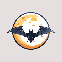 Fototapeta premium Full Moon with Bat – Flat Halloween Illustration