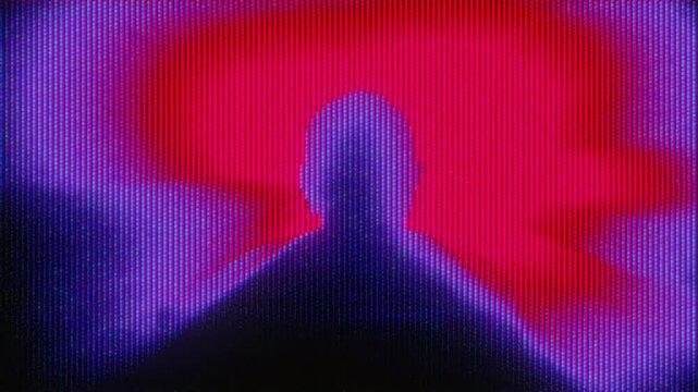 4K Glitch silhouette with red aura and purple CRT scanlines, analog static distortion and pixel noise for motion graphics overlay, screen mode, cyberpunk interface and digital mystery aesthetic - Powered by Adobe