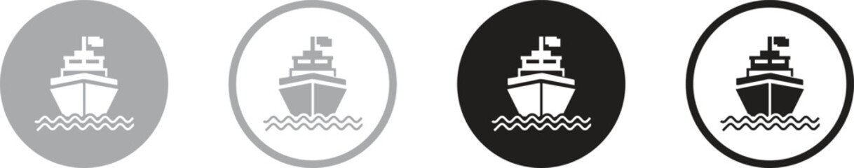 Ship and marine boat black silhouette set