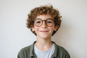 Fototapeta premium Smiling child with curly hair and glasses