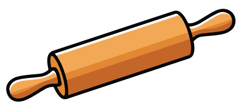 A flat, simplistic design illustrated cartoon wooden rolling pin
